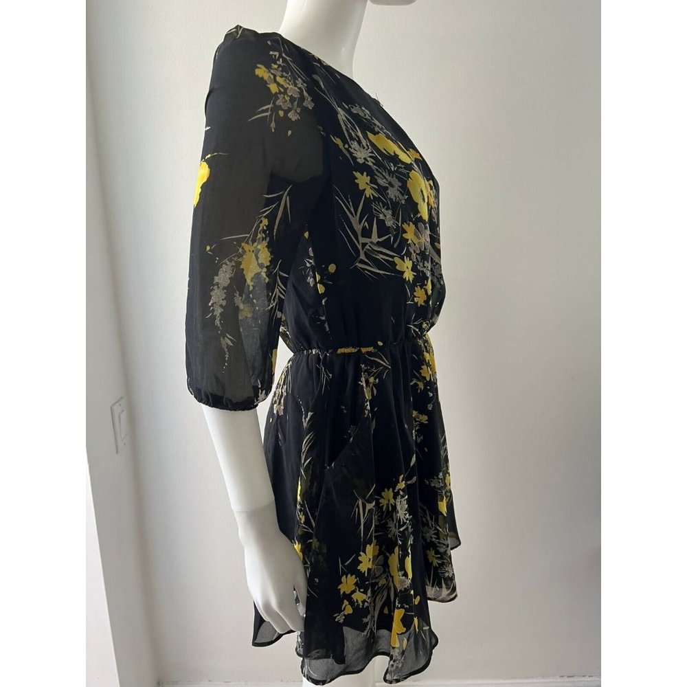 Womens Lucca Couture Black Yellow Flower Sz S Boho Chic 3/4 Sleeve Flowy Dress S - Picture 4 of 6